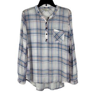 Olive & Oak Flannel Long Sleeve 1/4 Button Down Tunic Large